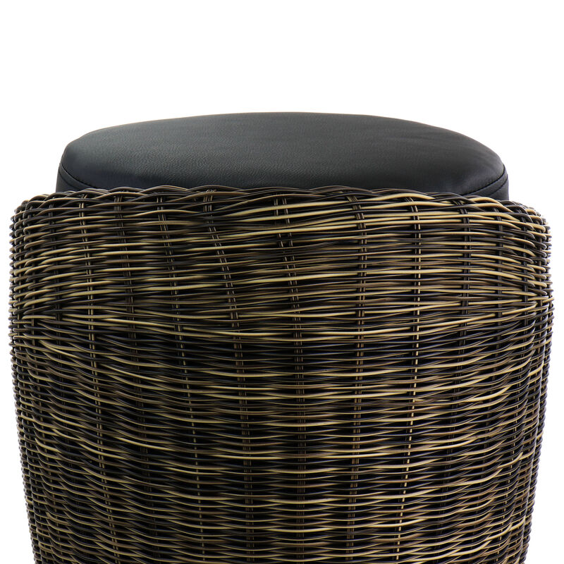 Elama 1 Piece Wicker Outdoor Ottoman Chair in Brown and Black