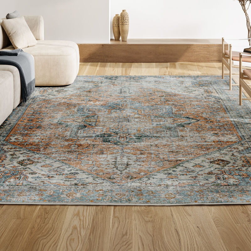 Armae Distressed Medallion Chenille Machine-Washable Area Rug