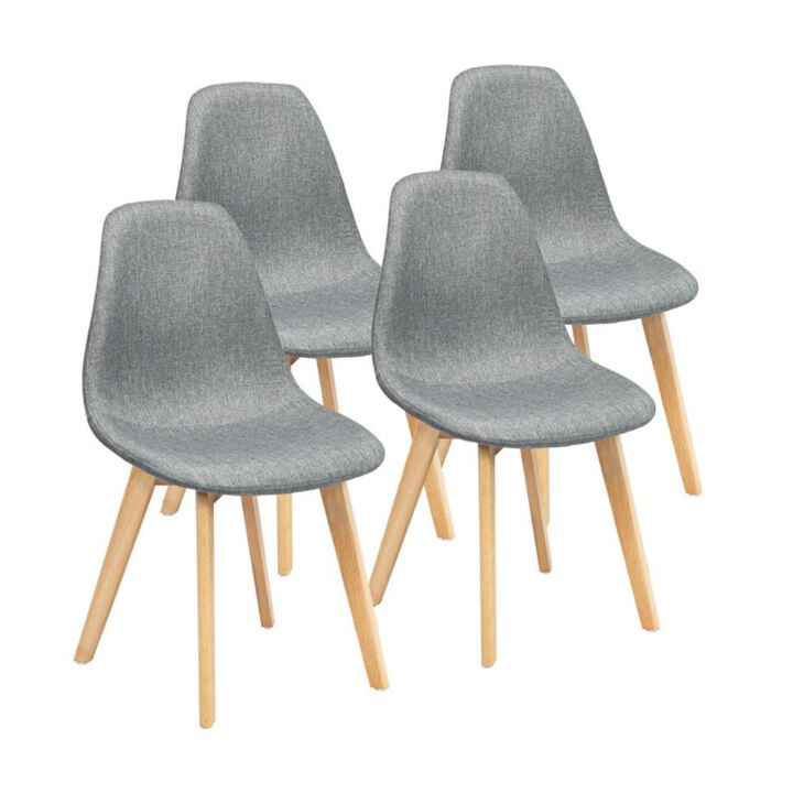 Hivvago 4 Pieces Modern Dining Chair Set with Wood Legs and Fabric Cushion Seat