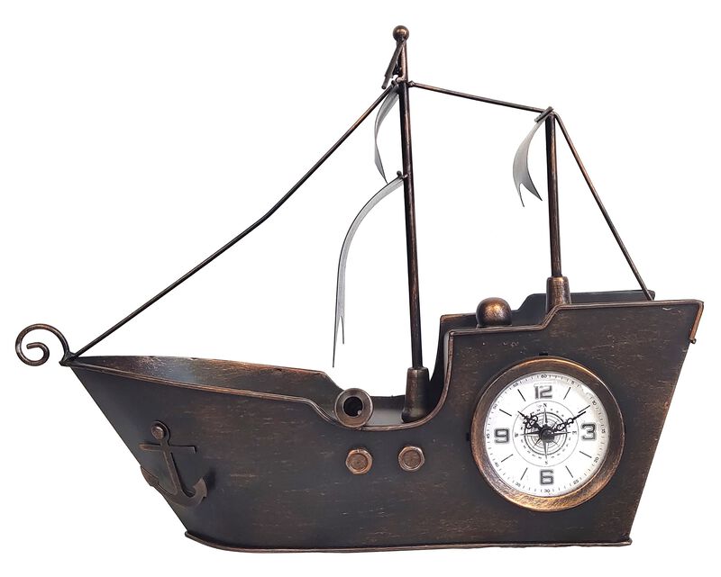 Sailing Ship Metal Table Clock-Bronze Copper