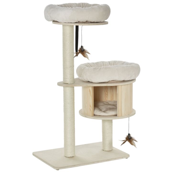 Modern Cat Playground: 3-Level Tree with Posts and Badminton Toy