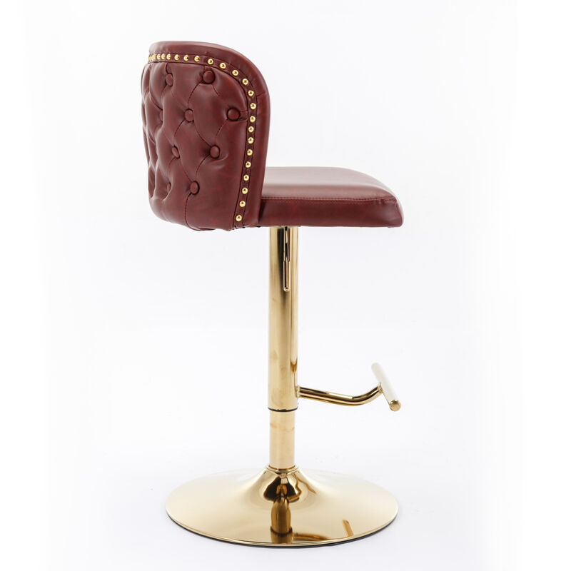 Adjustable Swivel Bar Stools, Wine Red, Set of 2