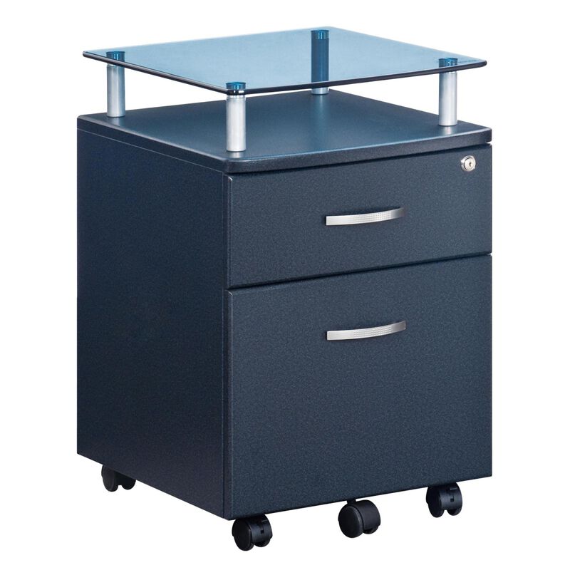 Rolling File Cabinet with Glass Top, Graphite