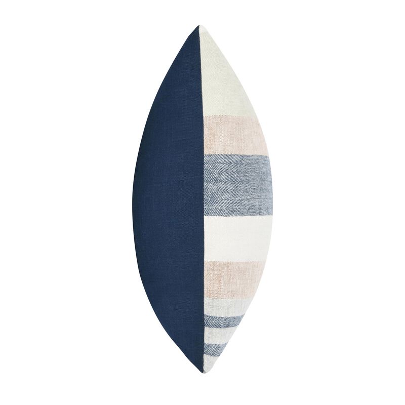 Diu Throw Pillow, 22 Inch Woven Linen, Coastal Striped White Gray Blue - Benzara