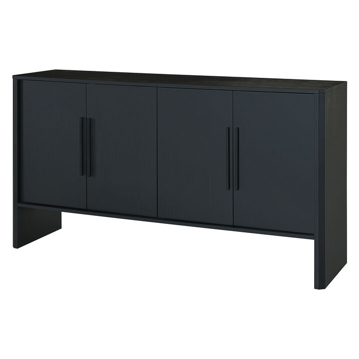 Clihome Sideboard Buffet Cabinet with Storage, Retro Sideboard Cabinet with Adjustable Shelves and Long Handles, 4-Door Wood Sideboard for Kitchen, Dining Room and Living Room (Black)