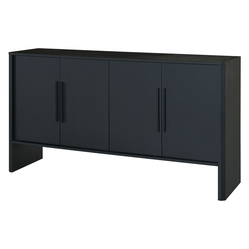 Clihome Sideboard Buffet Cabinet with Storage, Retro Sideboard Cabinet with Adjustable Shelves and Long Handles, 4-Door Wood Sideboard for Kitchen, Dining Room and Living Room (Black)