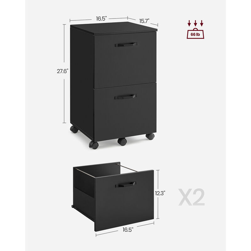 Rolling File Cabinet with 2 Drawers for A4 and Letter-Sized Documents