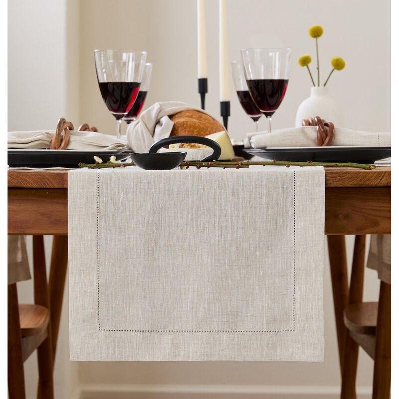 Solino Home 100% Pure Linen Table Runner | Classic Hemstitch for Thanksgiving, Christmas