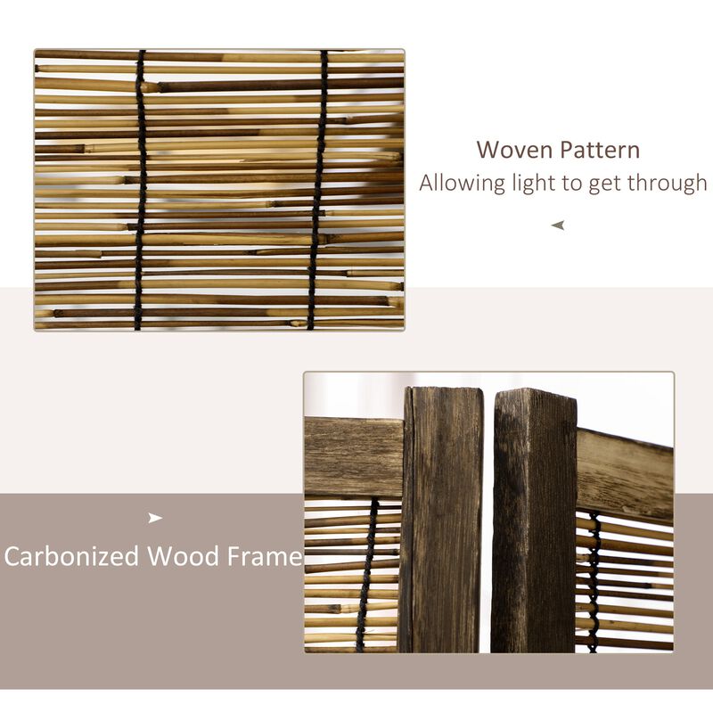 Brown Indoor Partition: 4-Panel Hand-Woven Reed Room Divider