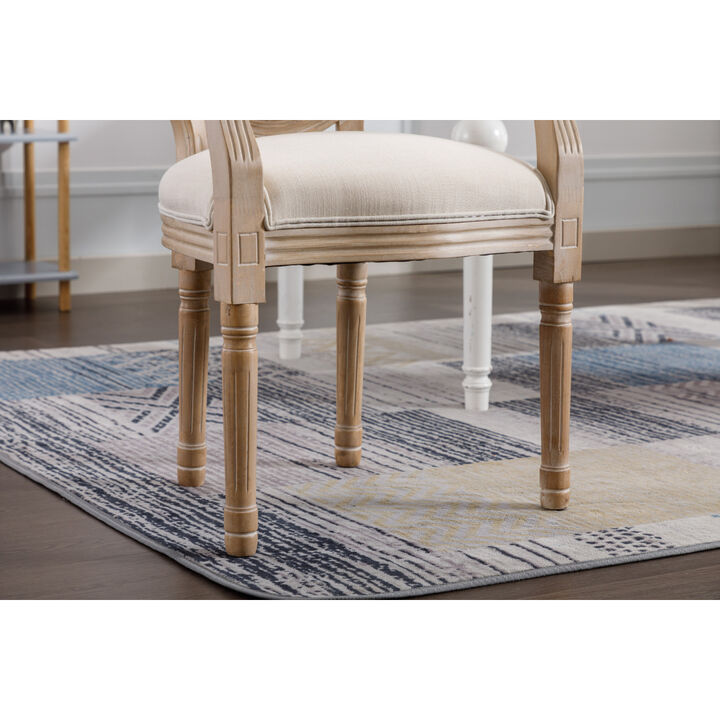 French Vintage Upholstered Fabric Dining Armchair, Beige