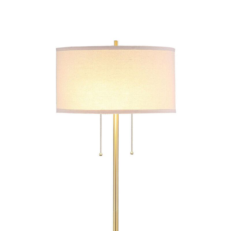 Mikka Floor Lamp, Pull-Chain, Gold Flared Pedestal Base, Beige Fabric - Benzara