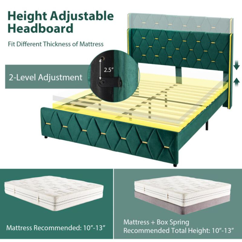 Hivvago Upholstered Platform Bed Frame with Adjustable Headboard