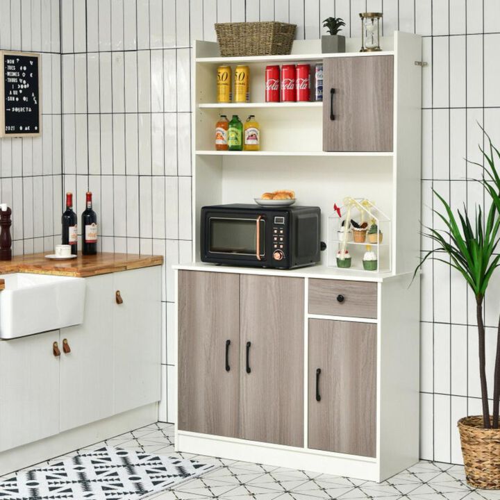 Hivvago 4-Door Freestanding Kitchen Buffet with Hutch and Adjustable Shelves