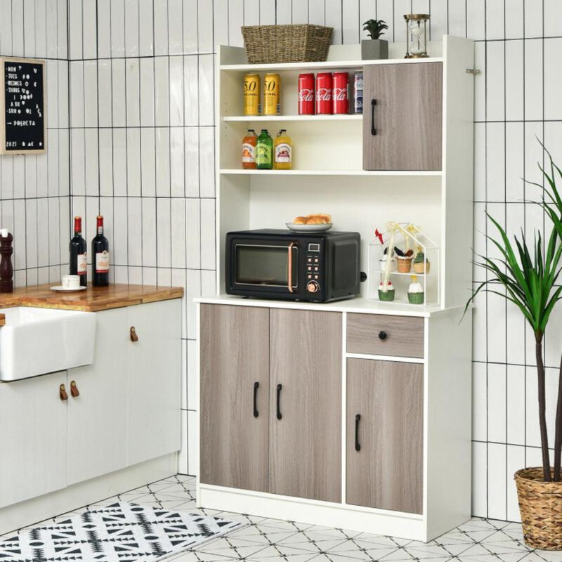 Hivvago 4-Door Freestanding Kitchen Buffet with Hutch and Adjustable Shelves