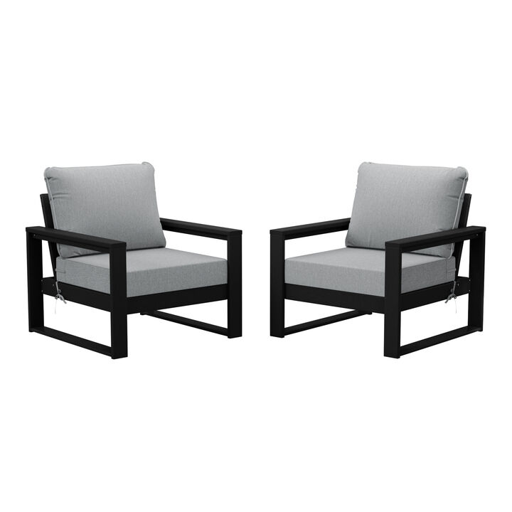 WestinTrends Outdoor Modern HDPE Patio Club Chair with Waterproof Deep Seat Cushions (Set of 2)