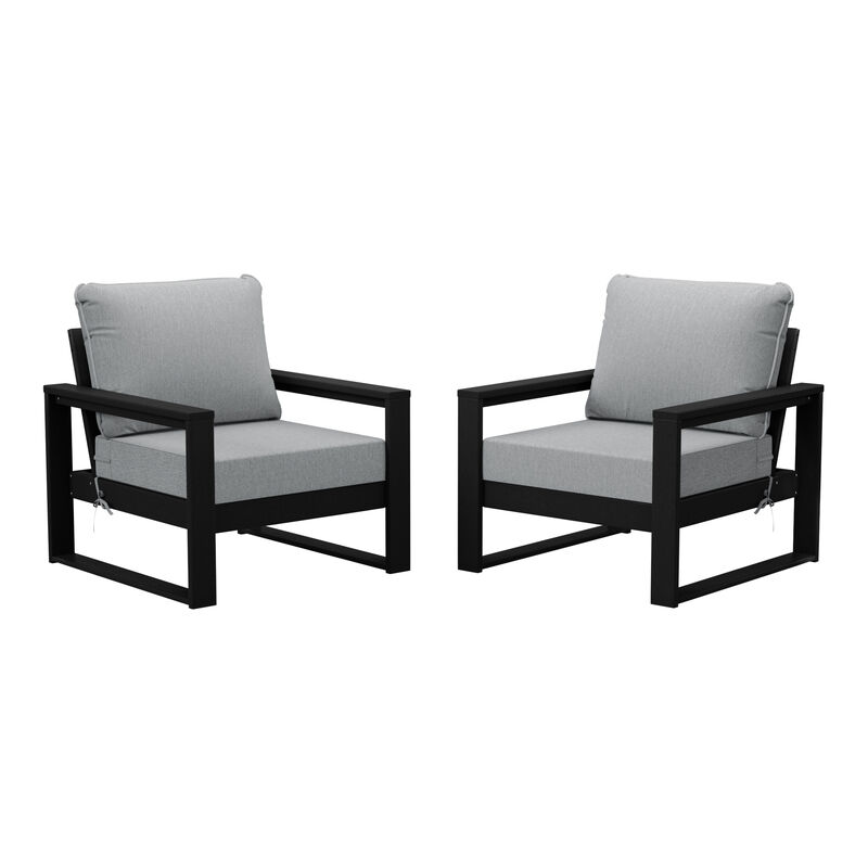WestinTrends Outdoor Modern HDPE Patio Club Chair with Waterproof Deep Seat Cushions (Set of 2)