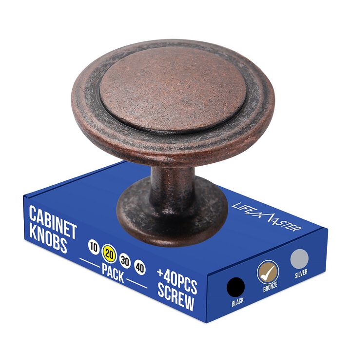 Upgrade Your Cabinets 20pcs 1-1/4 inch Kitchen Cabinet Knobs - Oil Rubbed Bronze Finish, Modern Design, Strong Zinc Alloy Construction, Easy Installation with Short & Adjustable Screws