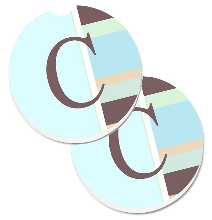 Caroline's Treasures Letter C Initial Monogram - Blue Stripes Set of 2 Cup Holder Car Coasters CJ1003-CCARC, 2.56, Multicolor