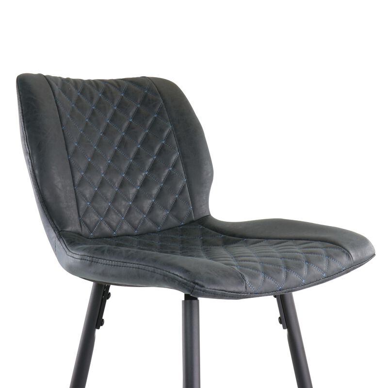 Elama 2 Piece Diamond Stitched Faux Leather Bar Chair in Black with Metal Legs