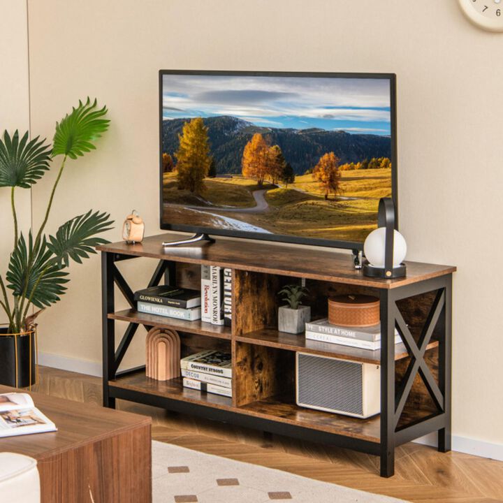 Hivvago Wooden TV Stand Entertainment for TVs up to 55 Inch with X-Shaped Frame