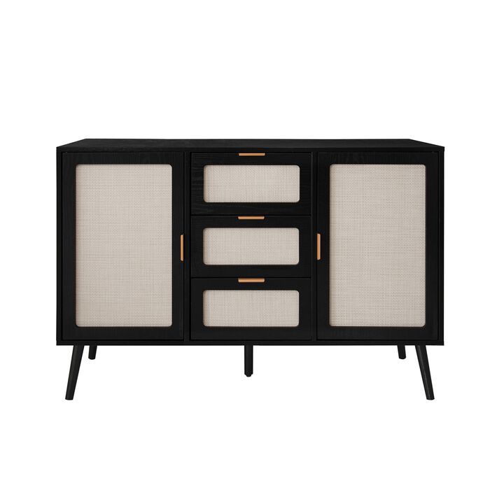 MONDAWE 2 Door 3 Drawer Accent Storage Rattan Sideboard Buffet Cabinet for Living Room, Bedroom, Dining Room