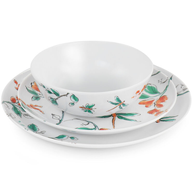 Martha Stewart 12 Piece Dragonfly Melamine Dinnerware Set in White