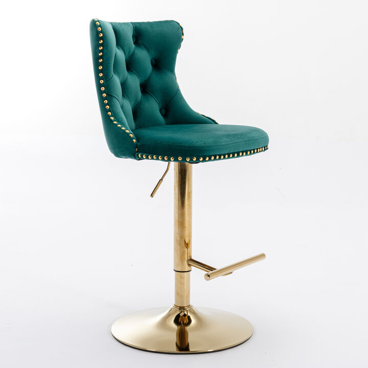 Adjustable Swivel Velvet Bar Stools Set of 2