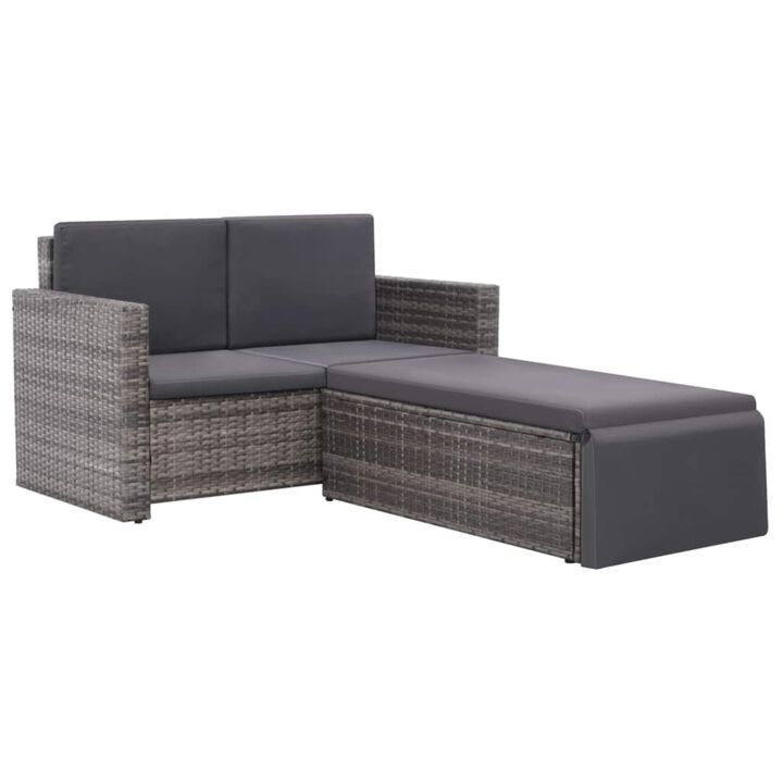 vidaXL 2 Piece Garden Lounge Set with Cushions Poly Rattan Gray