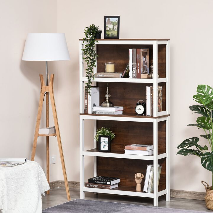 White/Walnut Bookshelf: Modern 4-Tier Storage Organizer
