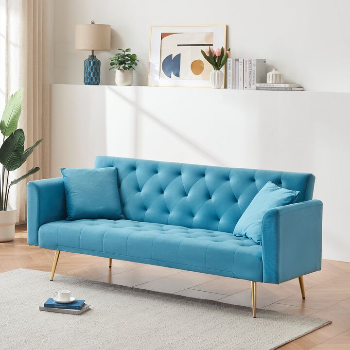 Merax Velvet Fabric Convertible Loveseat Sofa