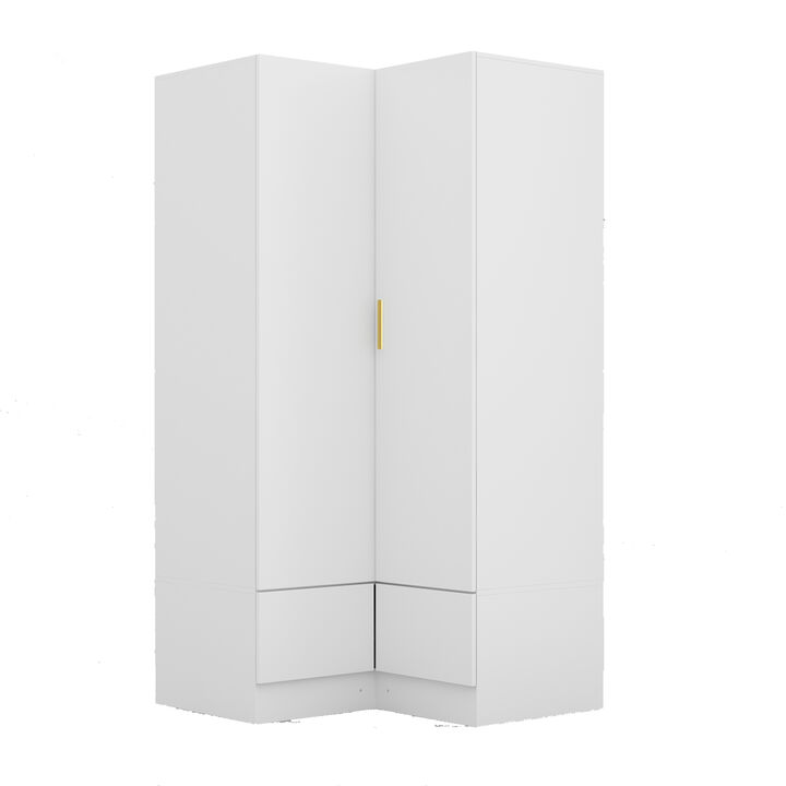 FUFU&GAGA Corner Wardrobe Closet with Adjustable Shelves and Drawers,(35.4" W x 35.4" D x 70.9" H), Dark Brown