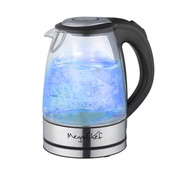 MegaChef 1.7Lt. Glass and Stainless Steel Electric Tea Kettle