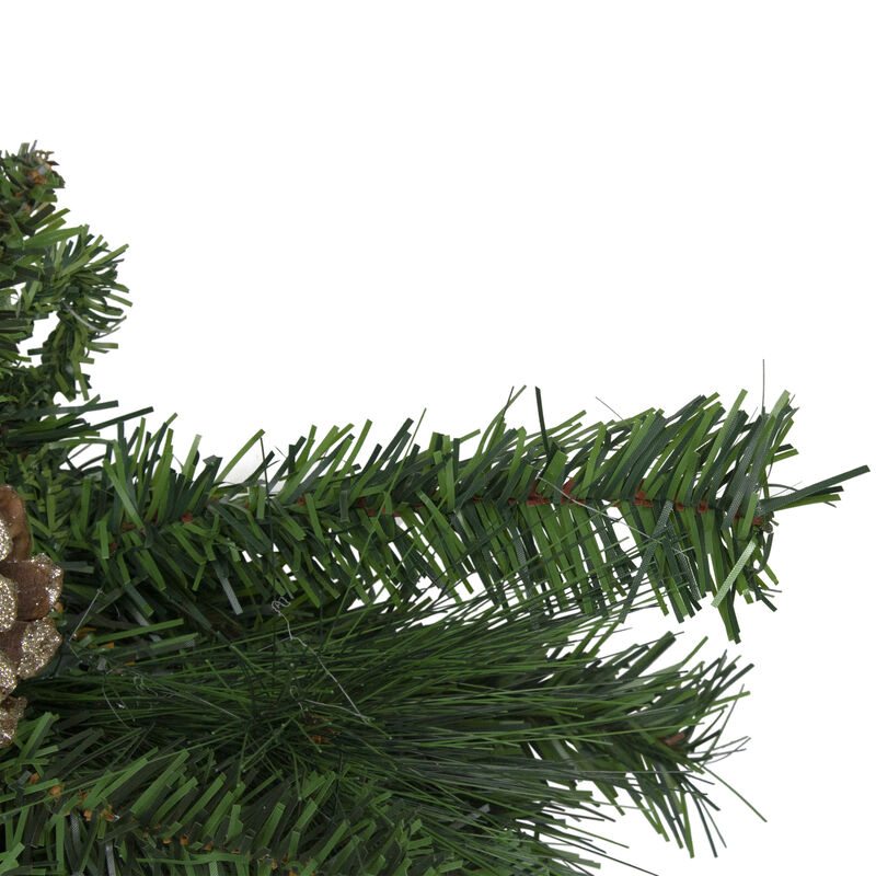 28" Artificial Mixed Pine with Pine Cones and Gold Glitter Christmas Teardrop Swag - Unlit