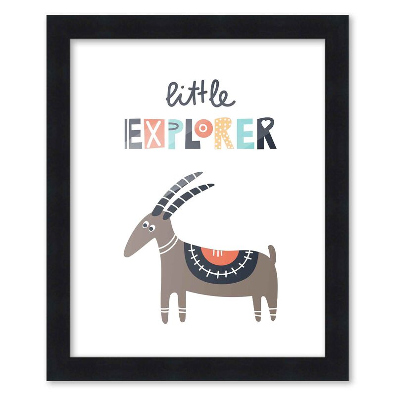 8x10 Framed Nursery Wall Little Explorer Camping Poster in Black Wood Frame For Kid Bedroom or Playroom