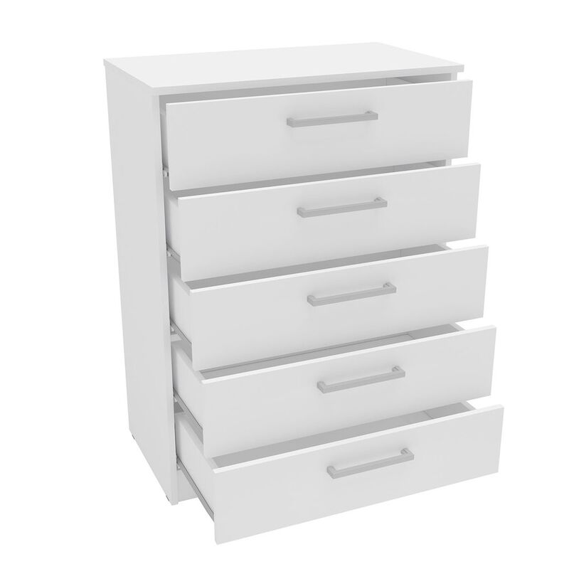 Polifurniture Juliette Modern 5 Drawer Dresser, White
