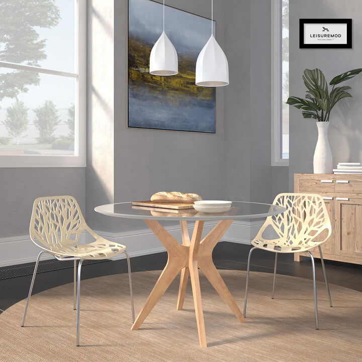 LeisureMod Asbury Dining Stackable Chair in Polypropylene Seat and Chrome Legs Set of 2