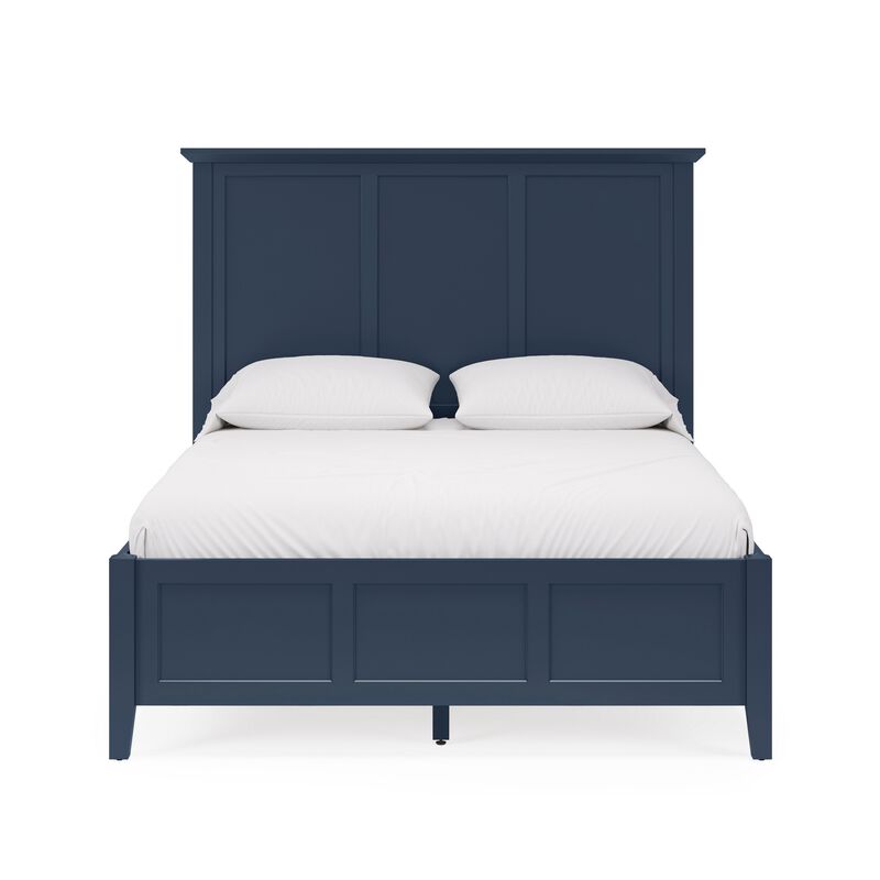 Fritz King Size Bed, Three Panel Design, Beveled Top, Solid Wood, Blue - Benzara