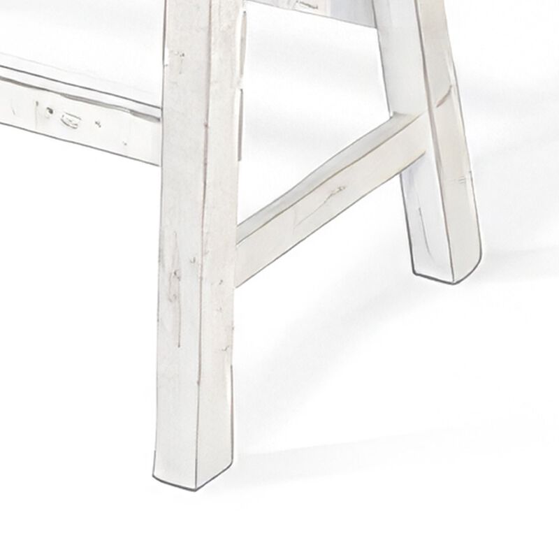 Rena Bar Height Bench, 33 Inch Rustic White Sand Mahogany Wood Frame - Benzara