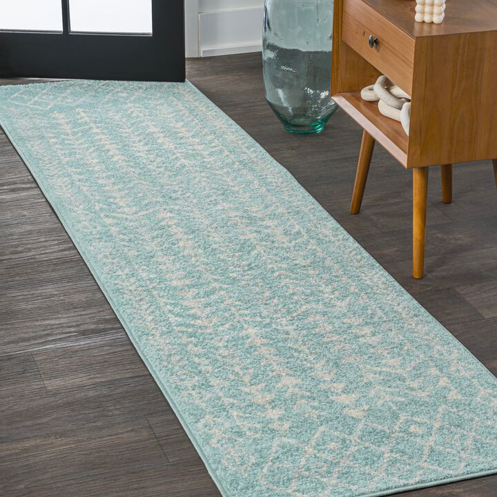 Ziri Moroccan Geometric Black/Cream. Runner Rug