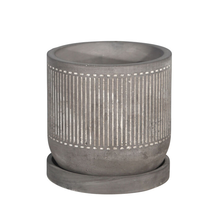 6" Line Pattern Planter with Saucer, Gray