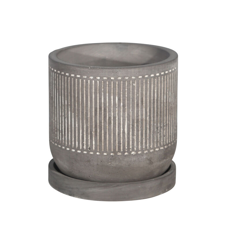 6" Line Pattern Planter with Saucer, Gray