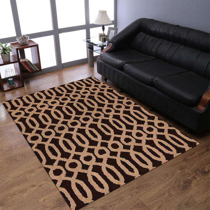 RUGSOTIC CARPETS HAND TUFTED WOOL ECO-FRIENDLY AREA RUGS  - 5'x8', Rectangle Shape, Brown & Beige, Contemporary Modern Design, High Pile Handmade Area Rugs for Living Room, Bed Room (K00734)