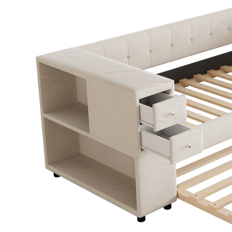 Merax Upholstered Bed with Trundle and USB Charging Ports