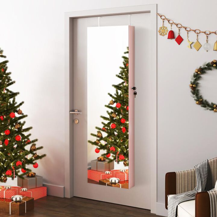 Hivvago Wall and Door Mounted Mirrored Jewelry Cabinet with Lights