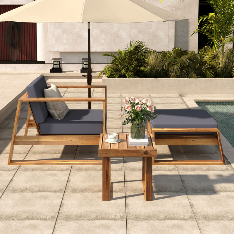 Merax Acacia Wood Outdoor Lounge Chair Seating Set