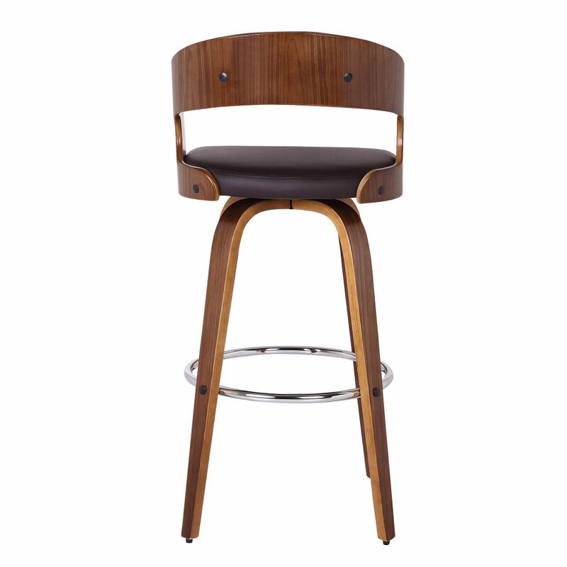 30 Inch Swivel Faux Leather Counter Height Barstool with Open Back, Brown-Benzara