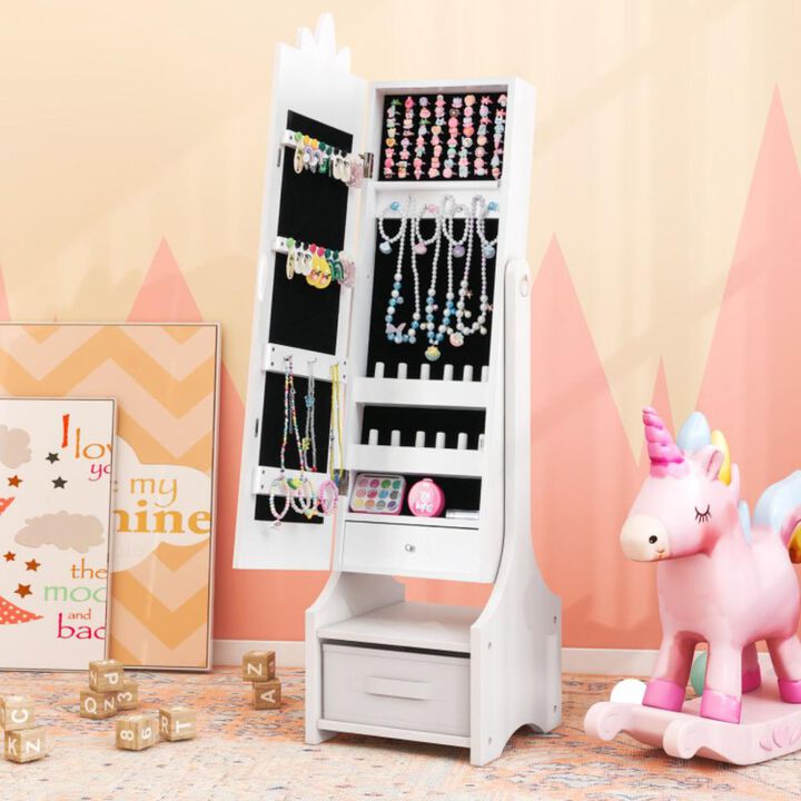 Hivvago Kids Jewelry Cabinet with Full-Length Mirror for Kids Bedroom and Playroom