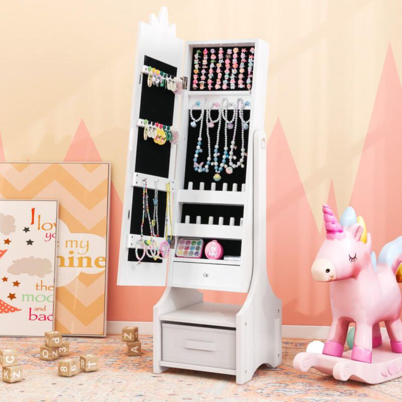 Hivvago Kids Jewelry Cabinet with Full-Length Mirror for Kids Bedroom and Playroom