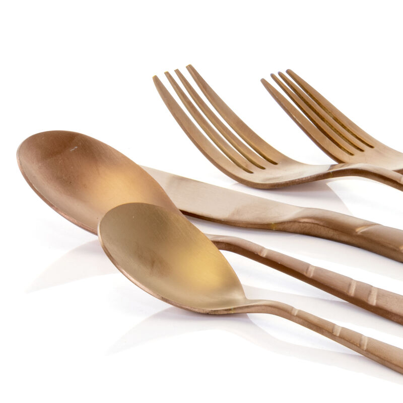 MegaChef La Vague 20 Piece Flatware Utensil Set, Stainless Steel Silverware Metal Service for 4 in Matte Rose Gold