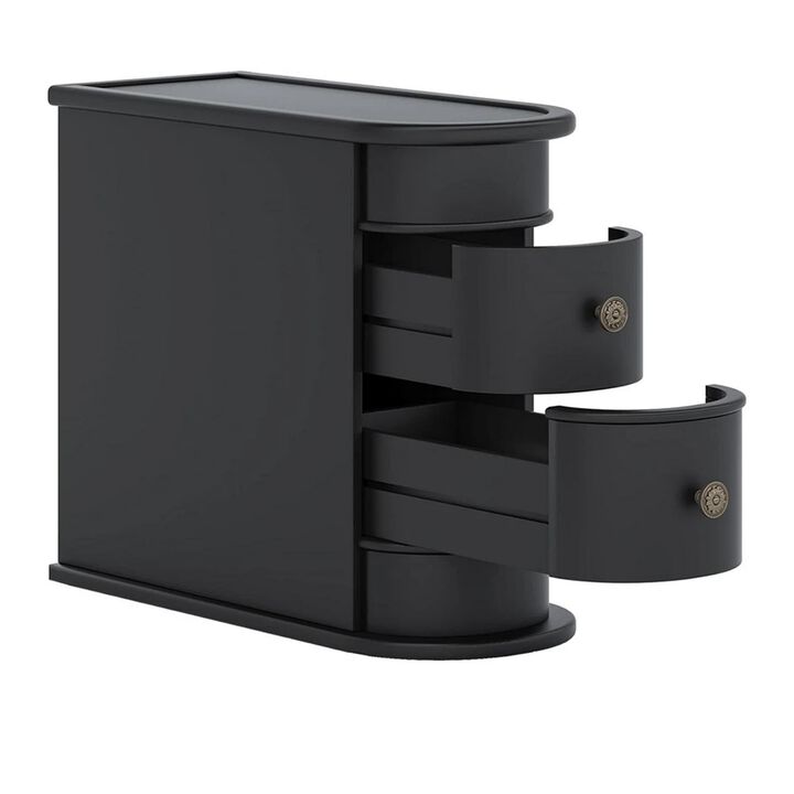 Side End Table, C Black Frame, Silver Metal Knobs 2 Drawer, 24 Inch - Benzara